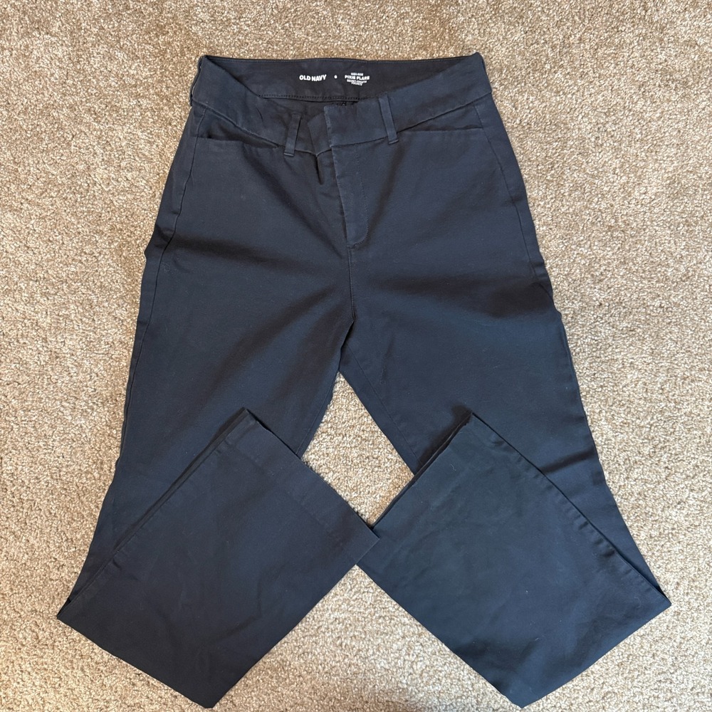Old Navy Pixie Flare Chino Pants Womens 6 Black High Rise Secret Smooth Pockets
